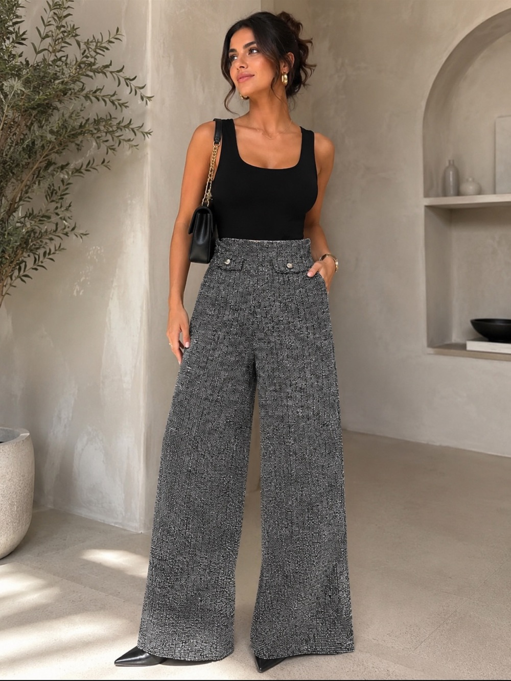 ShopEvelynne Black Tank with Gray Wide Leg Pants